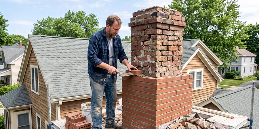 Old and Crumbling Brick Chimney Rebuild Whittier
