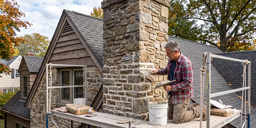 Tuckpointing Stone Chimney Whittier