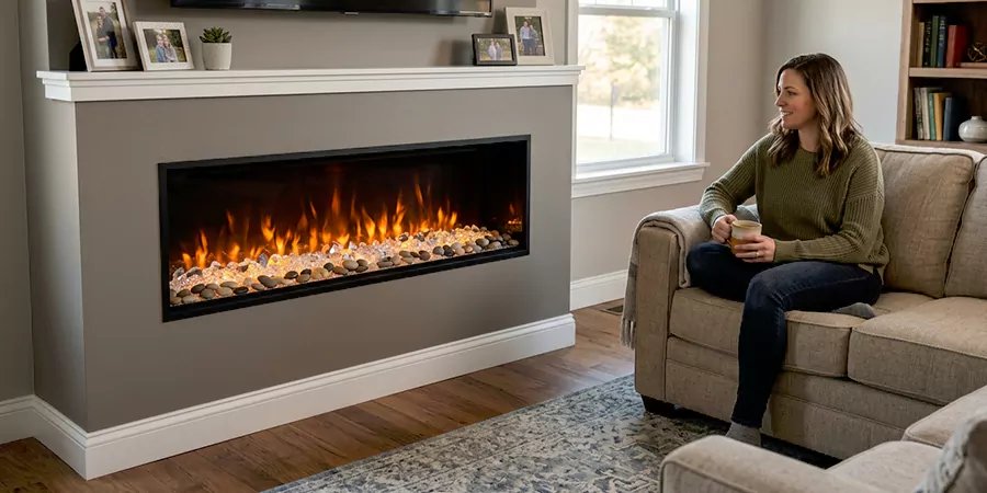 Electric Fireplace With Crystal and Pebble Embers Whittier